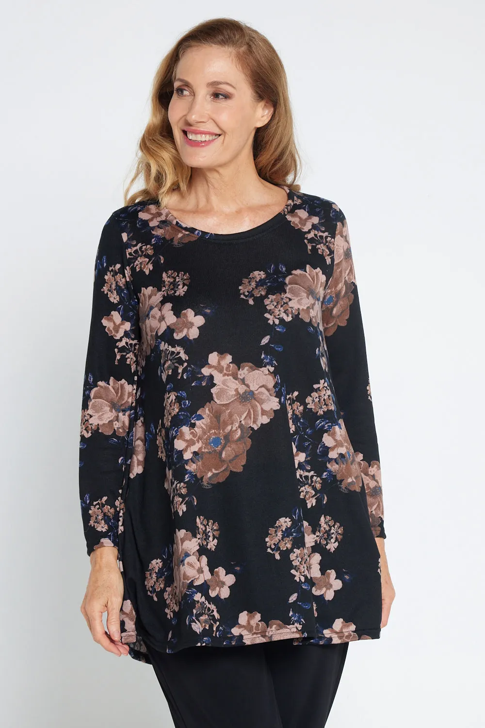 Barb Knit Top - Navy/Mushroom Floral