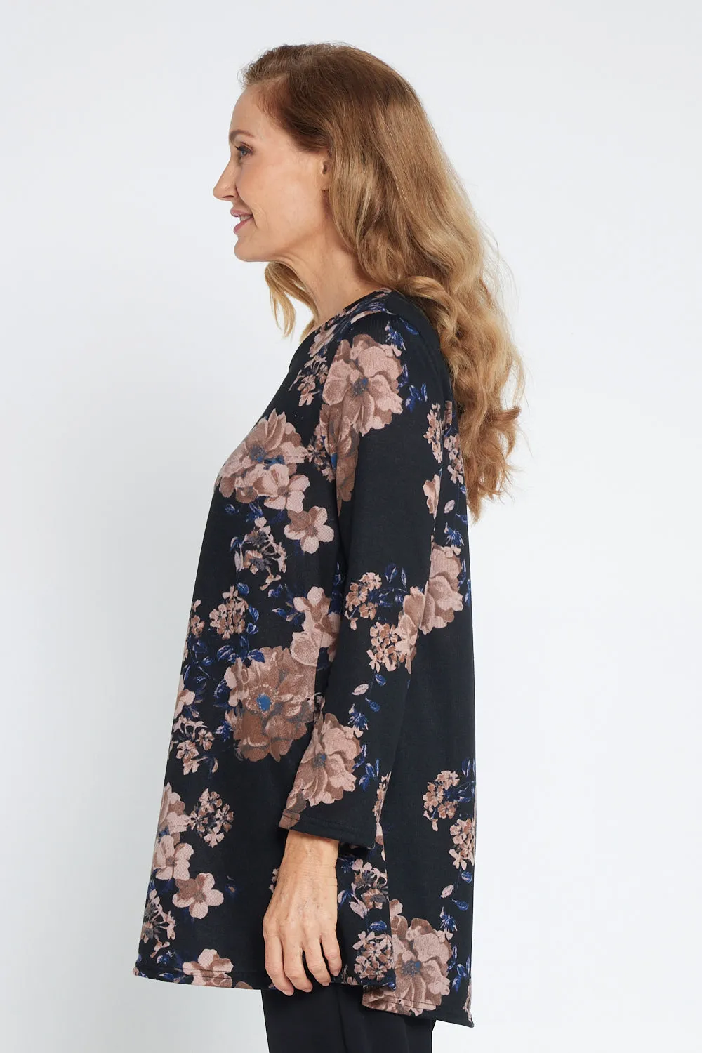 Barb Knit Top - Navy/Mushroom Floral