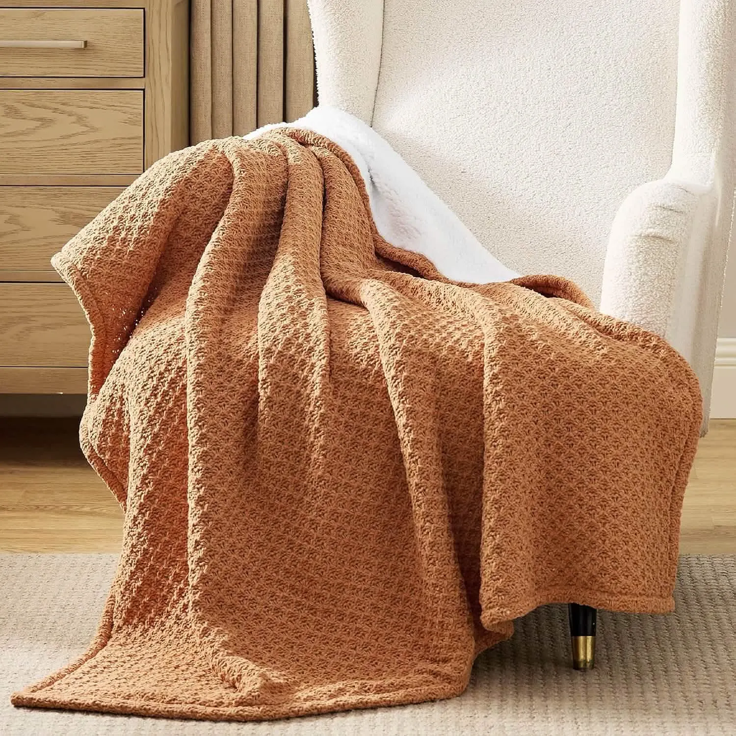 Bedsure Knit Sherpa Reversible Throw Blanket-Grid