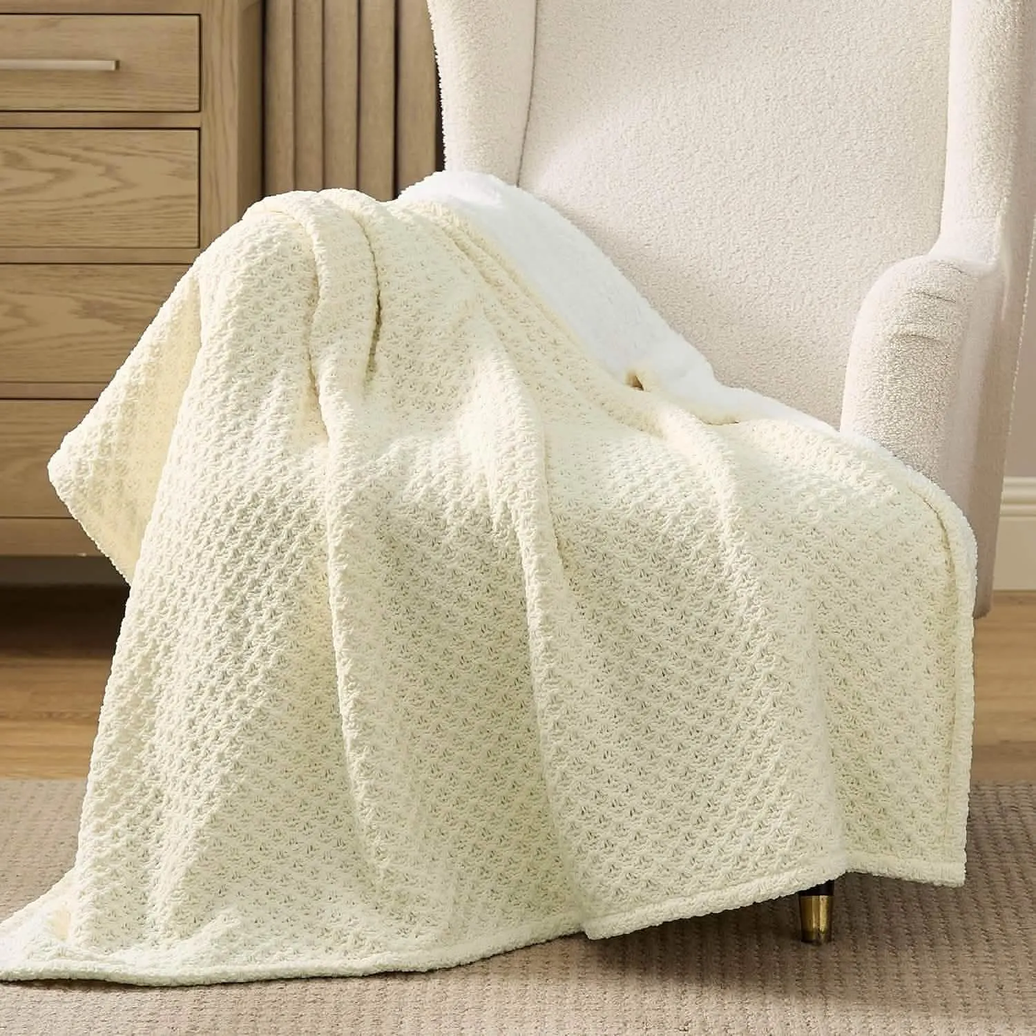 Bedsure Knit Sherpa Reversible Throw Blanket-Grid