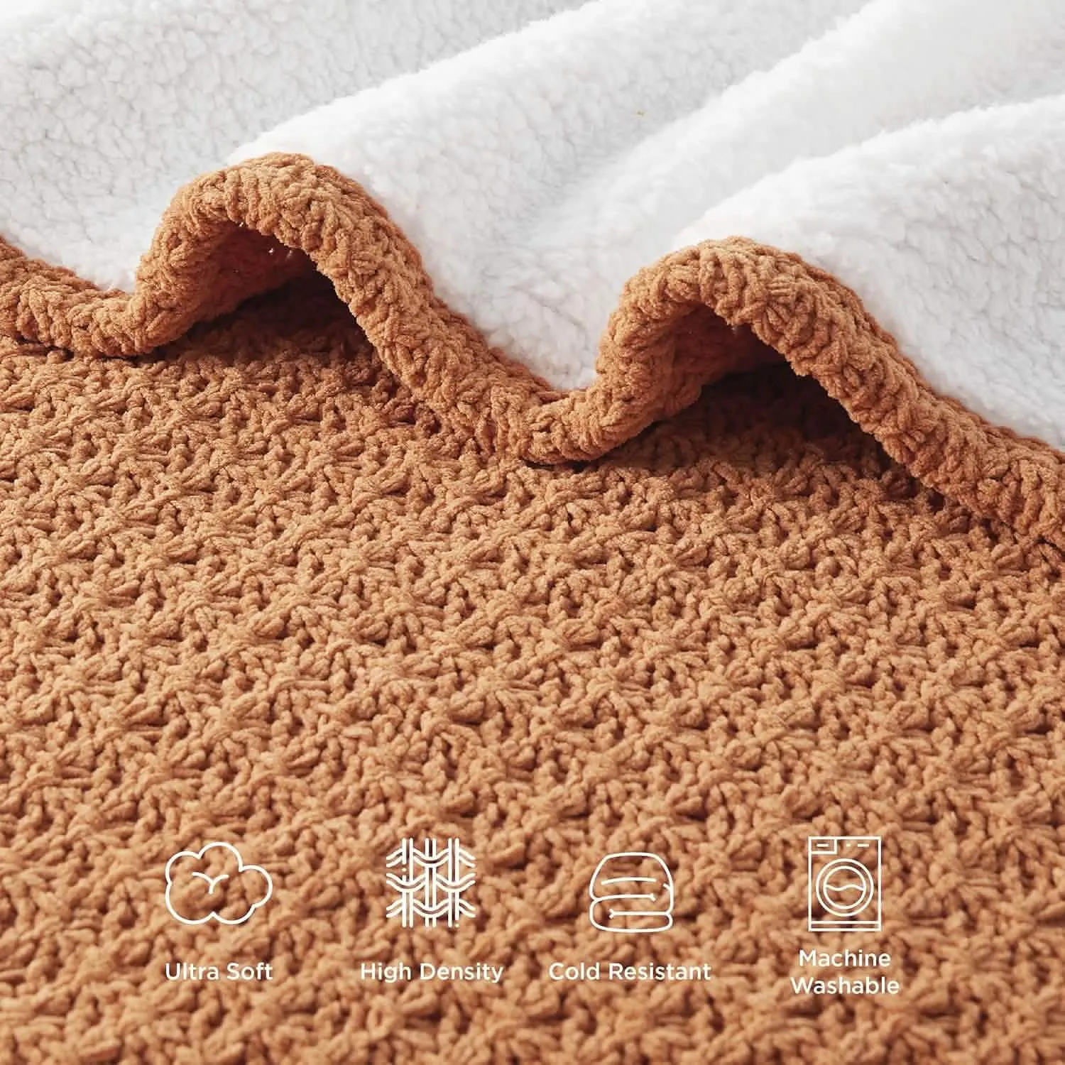 Bedsure Knit Sherpa Reversible Throw Blanket-Grid