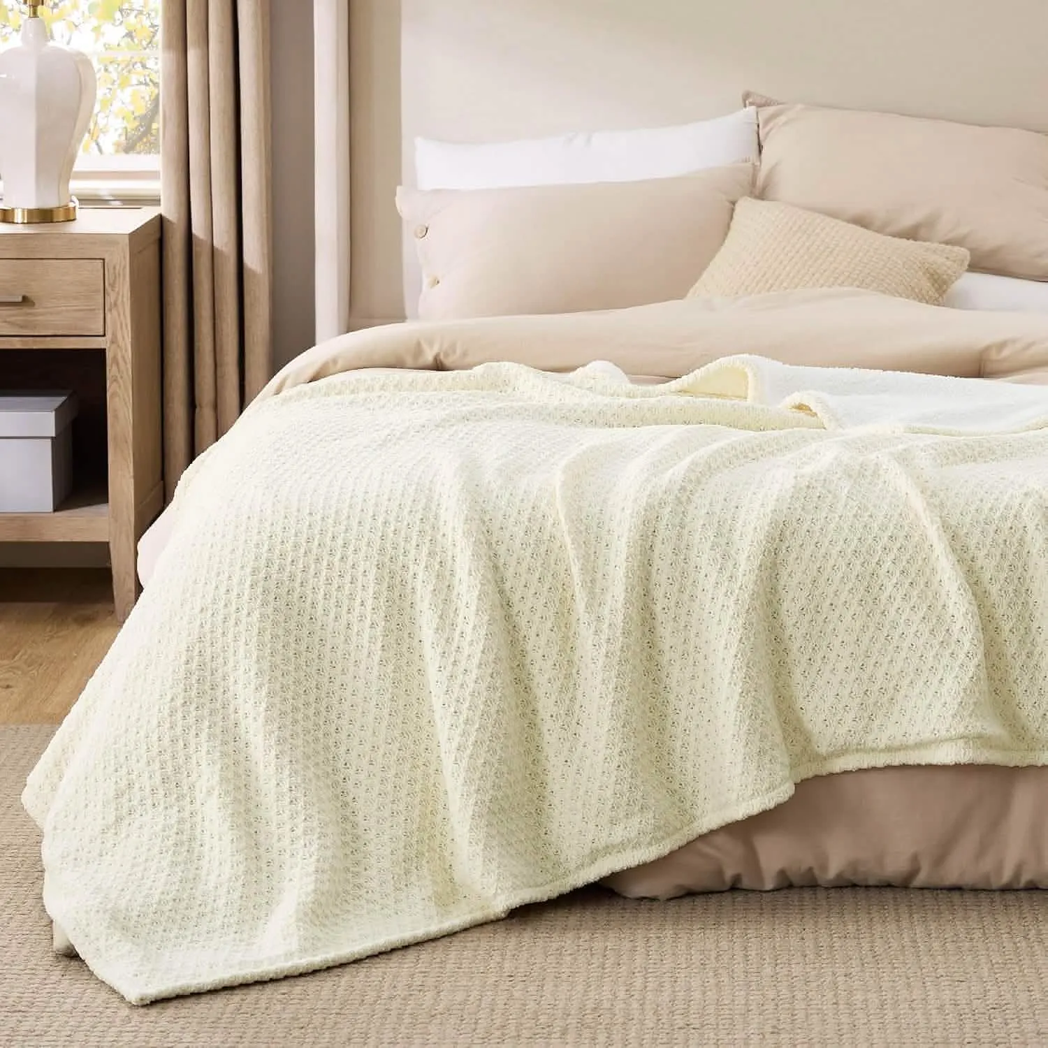 Bedsure Knit Sherpa Reversible Throw Blanket-Grid