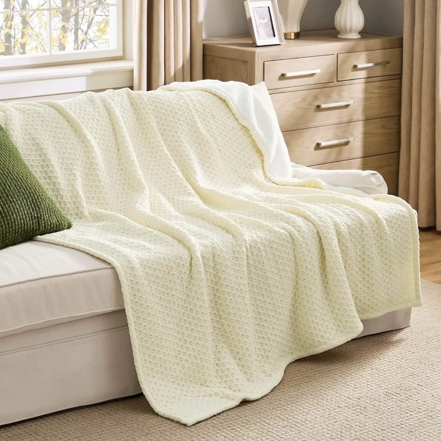 Bedsure Knit Sherpa Reversible Throw Blanket-Grid