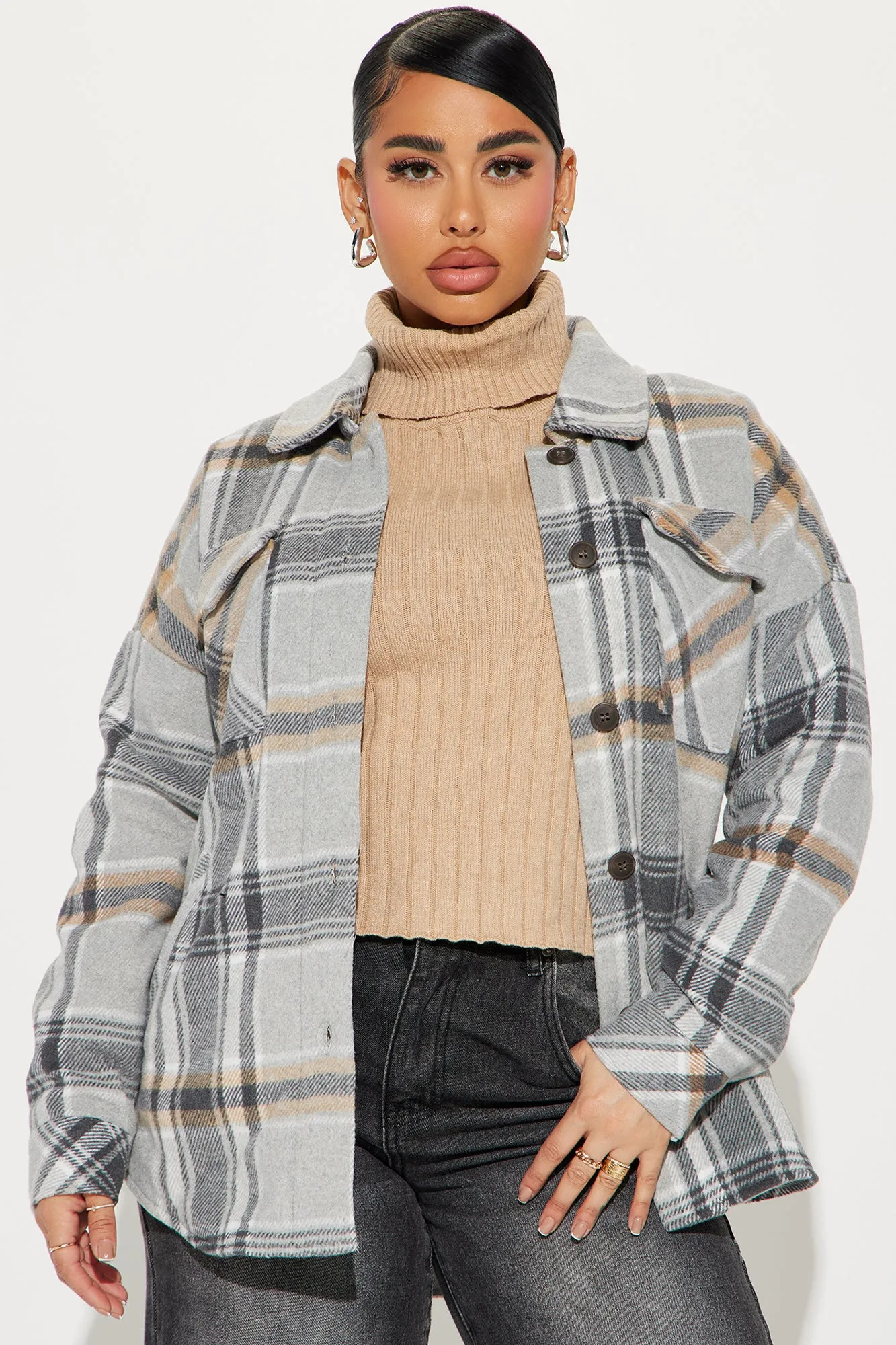 Better This Way Plaid Jacket - Grey/combo