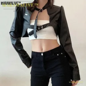 Biker Chick Faux Leather Crop Jacket - Gothic Vegan Leather Top