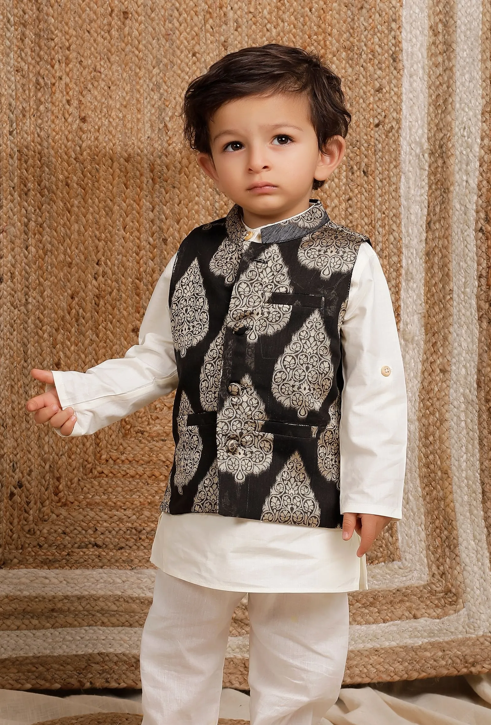 Black Brocade Nehru Jacket