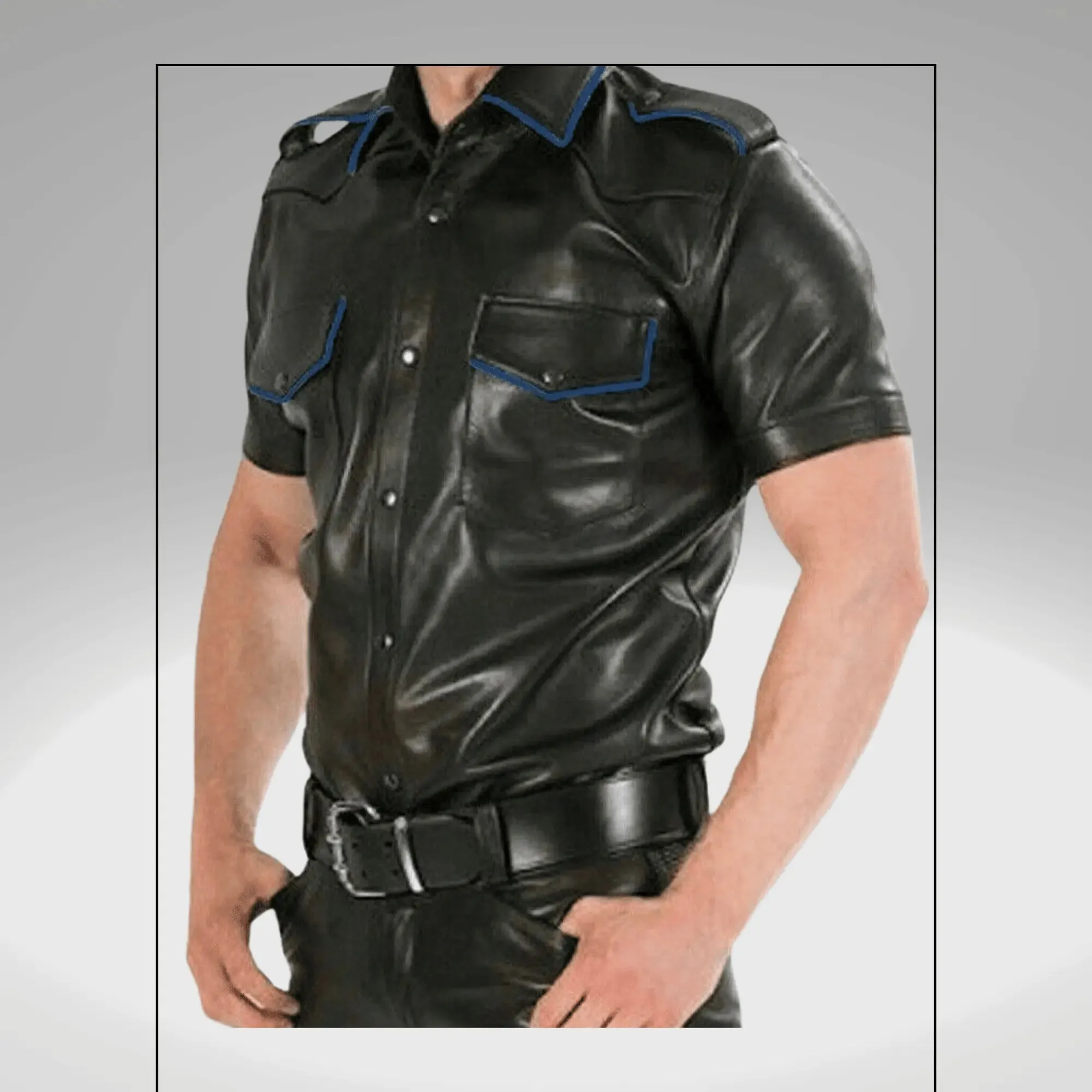 Black Leather Short Sleeve Shirts for Men