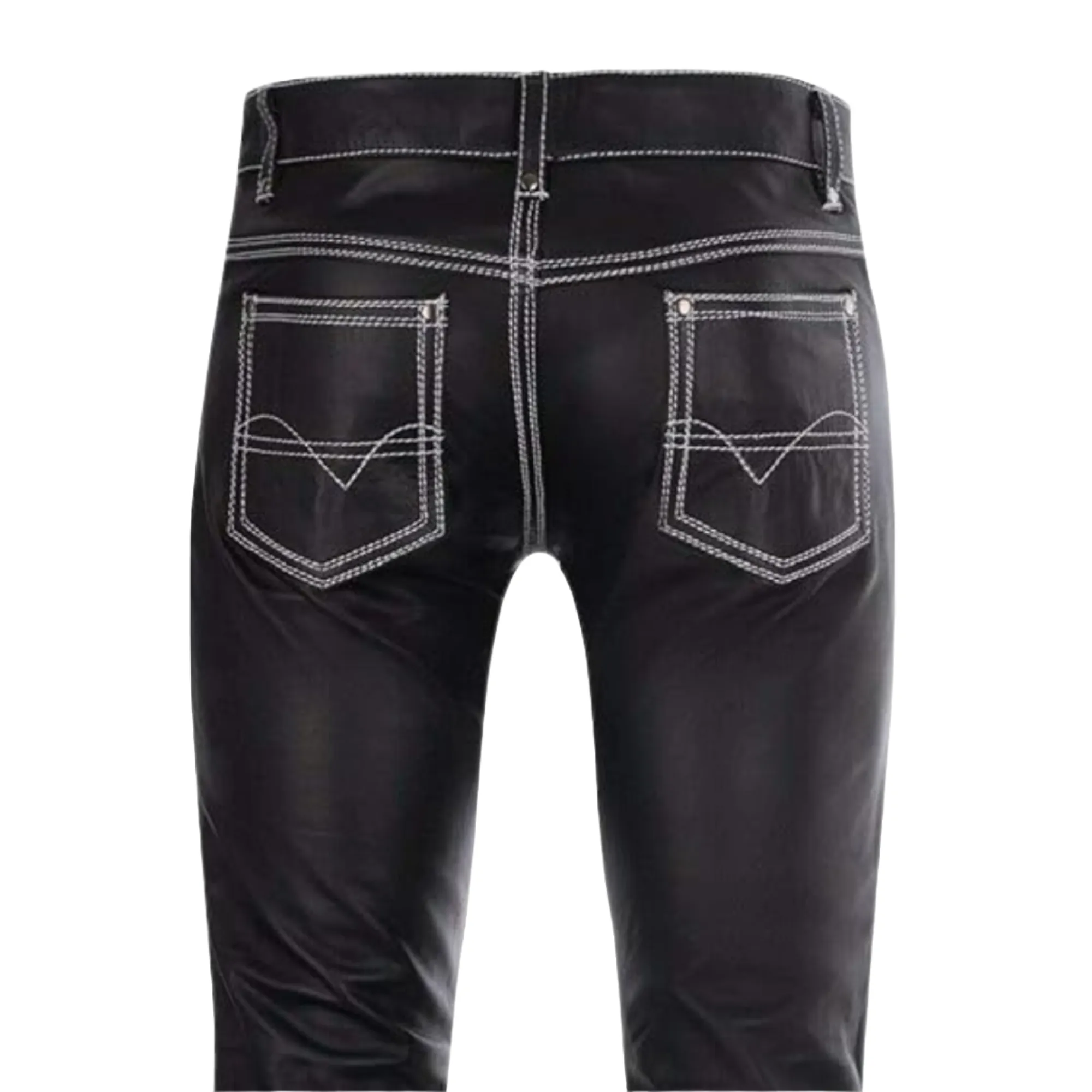 Black Mens Leather Jeans Pants