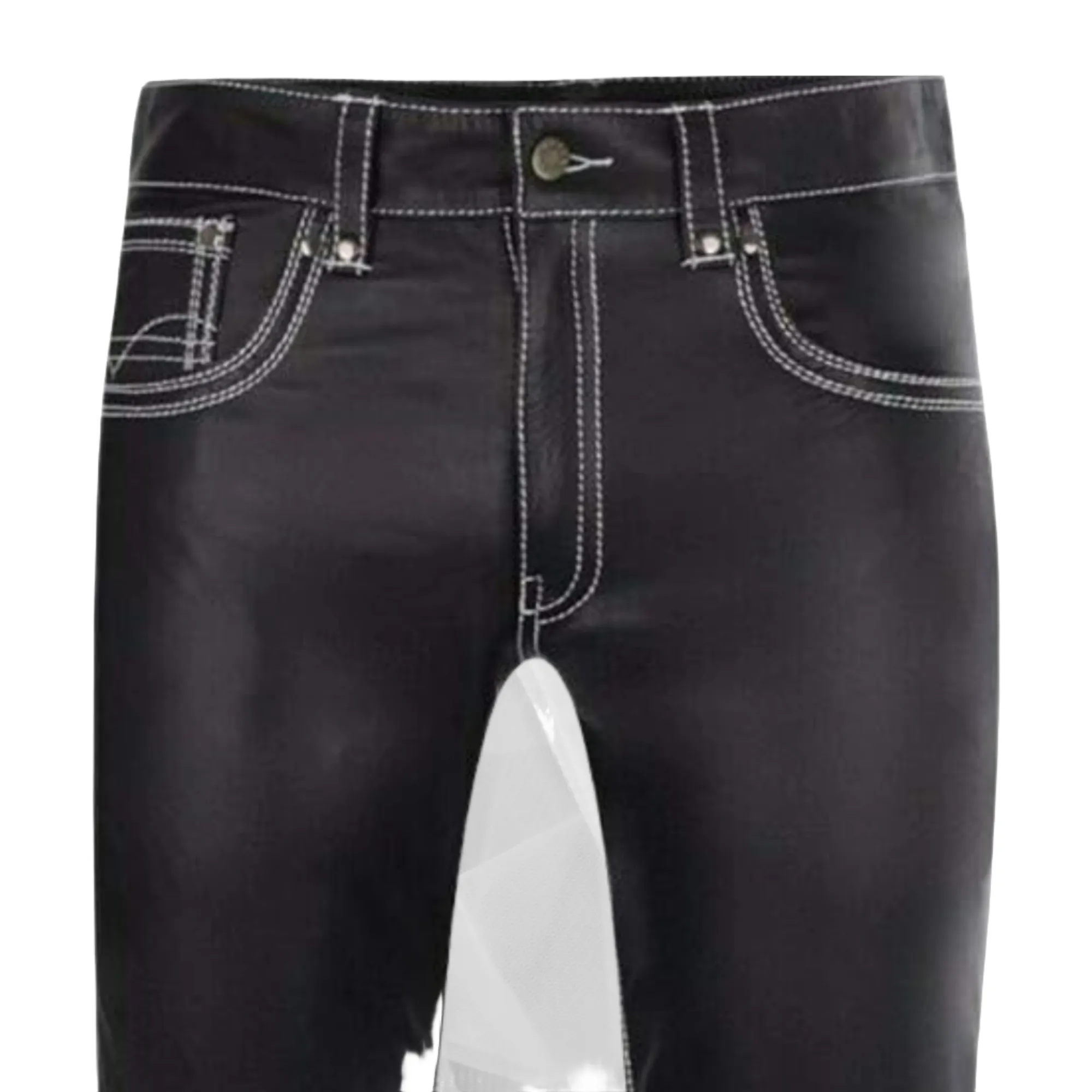 Black Mens Leather Jeans Pants