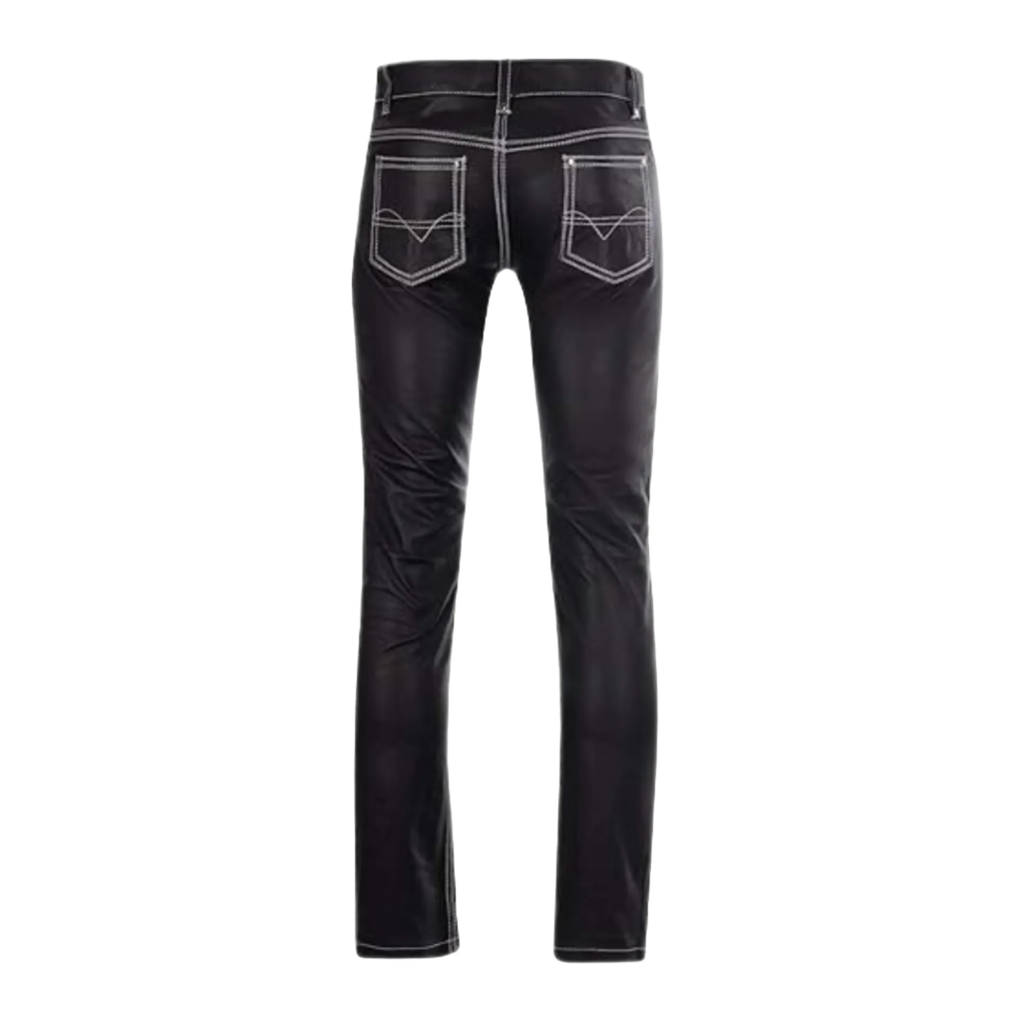 Black Mens Leather Jeans Pants