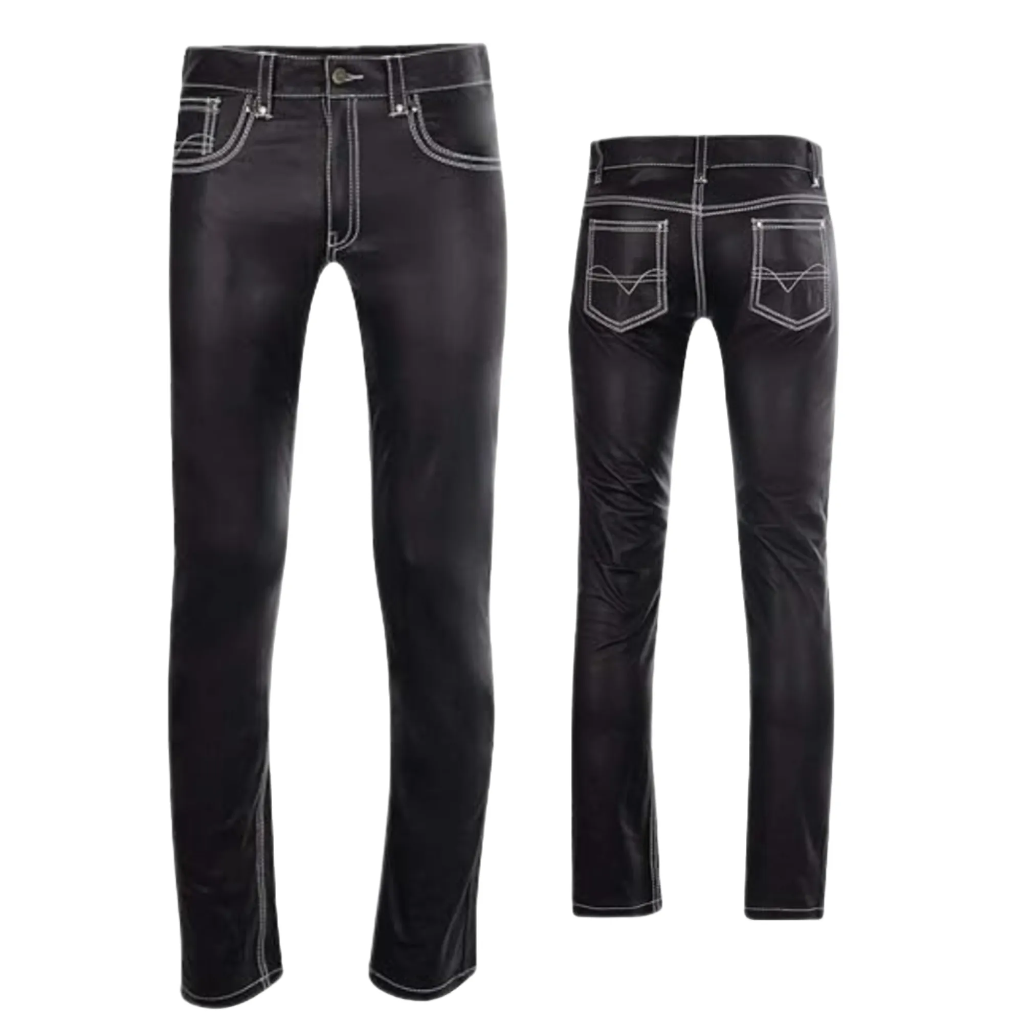 Black Mens Leather Jeans Pants