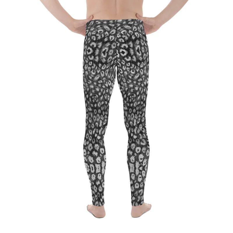 Black White Leopard Men's Leggings, Animal Print Meggings Compression Tights - Made in USA/EU