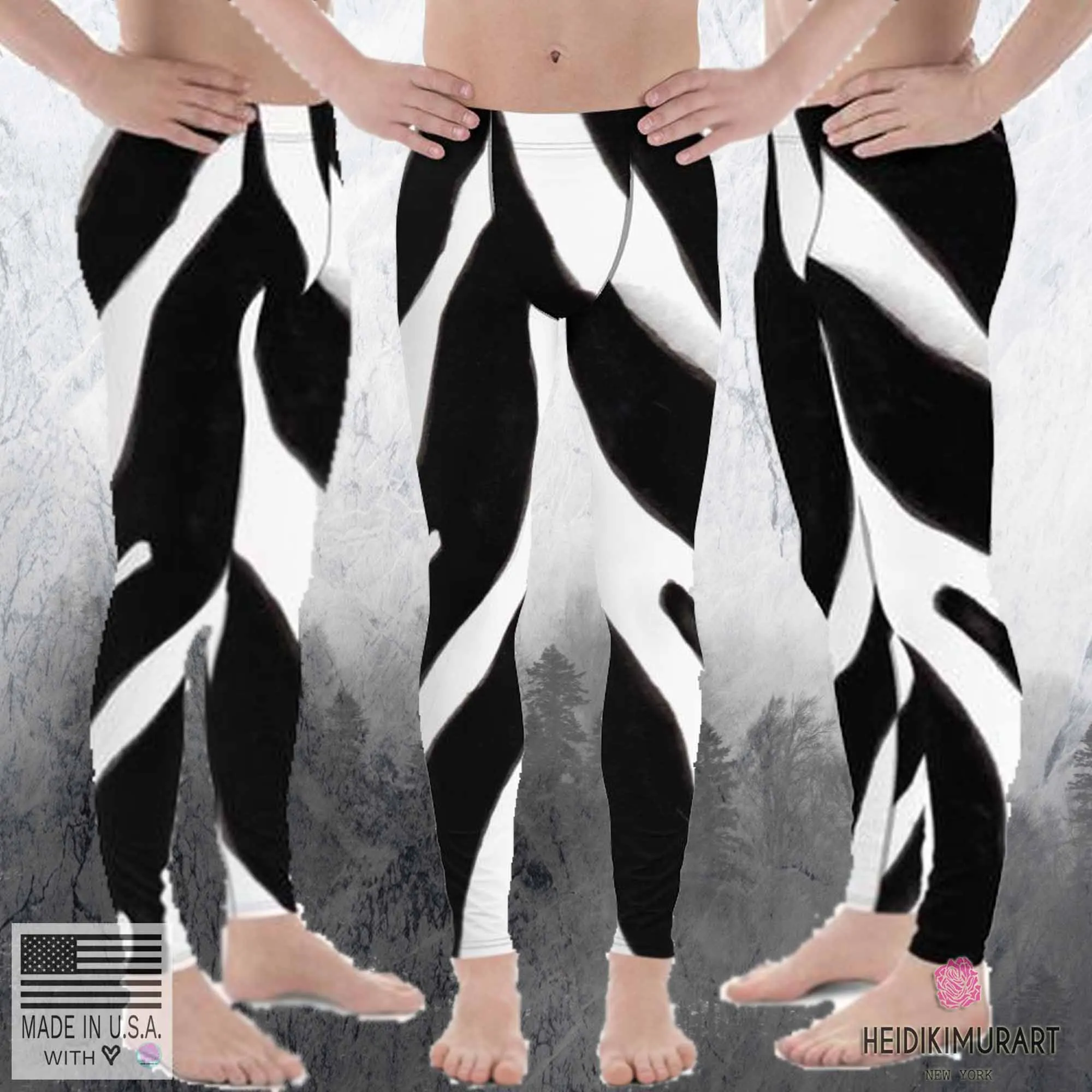 Black White Zebra Meggings, Striped Animal Print Men's Leggings Tights - Made in USA/EU