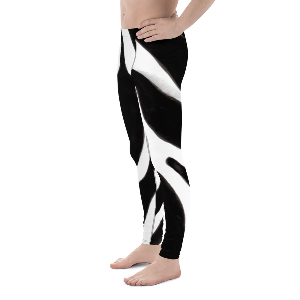 Black White Zebra Meggings, Striped Animal Print Men's Leggings Tights - Made in USA/EU