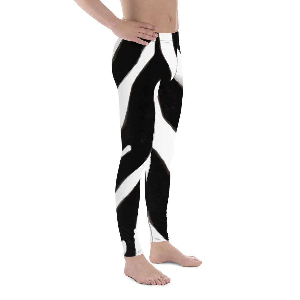 Black White Zebra Meggings, Striped Animal Print Men's Leggings Tights - Made in USA/EU