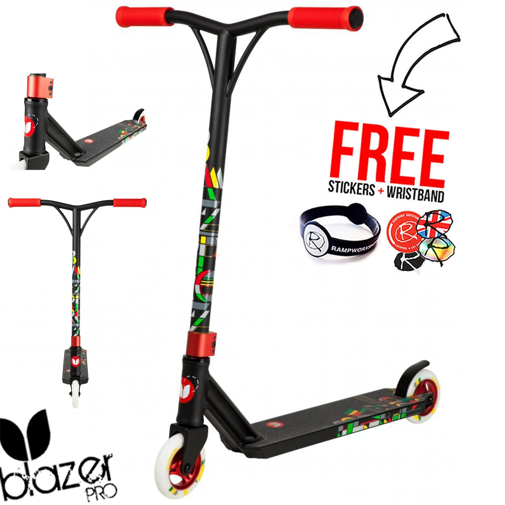 Blazer Pro Mosaic Complete Stunt Scooter, Black/Rasta