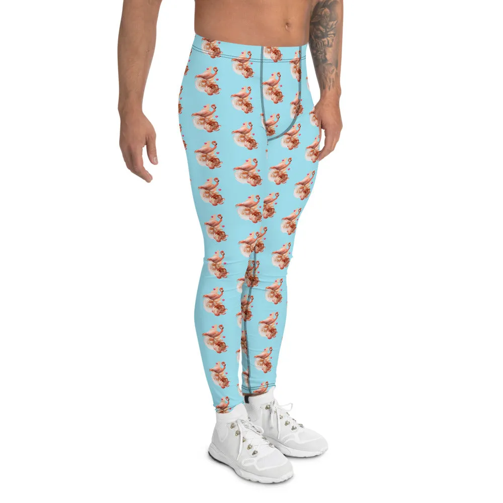 Blue Flamingo Men's Leggings, Cute Bird Print Meggings Run Tights For Men-Made in USA/EU