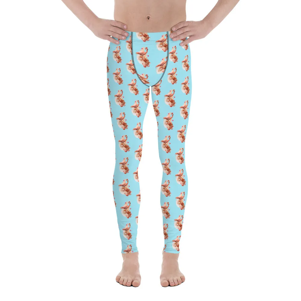 Blue Flamingo Men's Leggings, Cute Bird Print Meggings Run Tights For Men-Made in USA/EU