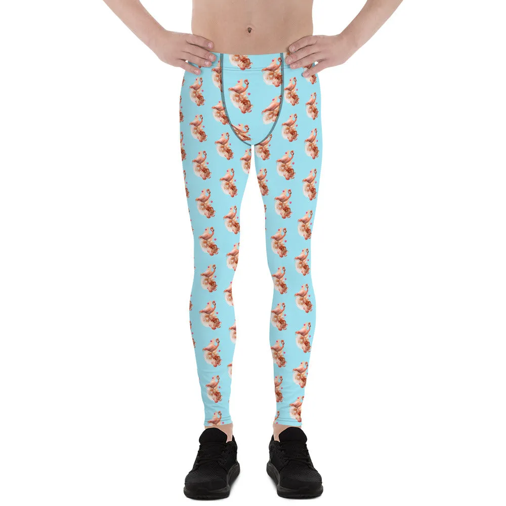 Blue Flamingo Men's Leggings, Cute Bird Print Meggings Run Tights For Men-Made in USA/EU