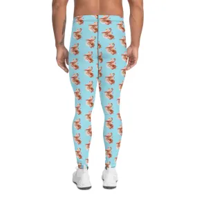 Blue Flamingo Men's Leggings, Cute Bird Print Meggings Run Tights For Men-Made in USA/EU