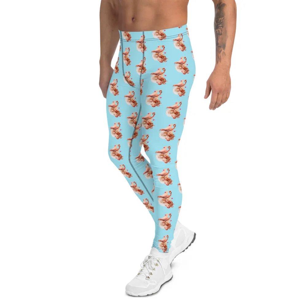 Blue Flamingo Men's Leggings, Cute Bird Print Meggings Run Tights For Men-Made in USA/EU