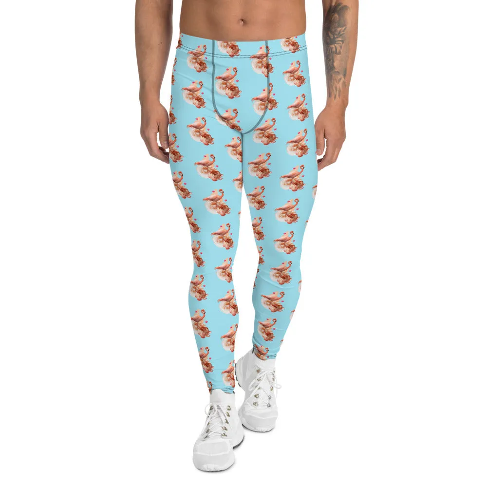 Blue Flamingo Men's Leggings, Cute Bird Print Meggings Run Tights For Men-Made in USA/EU