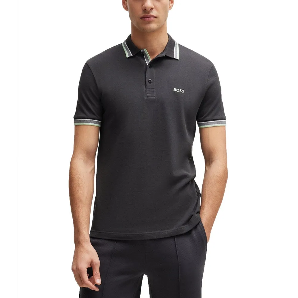 BOSS Paddy Cotton Pique Golf Shirt - Charcoal