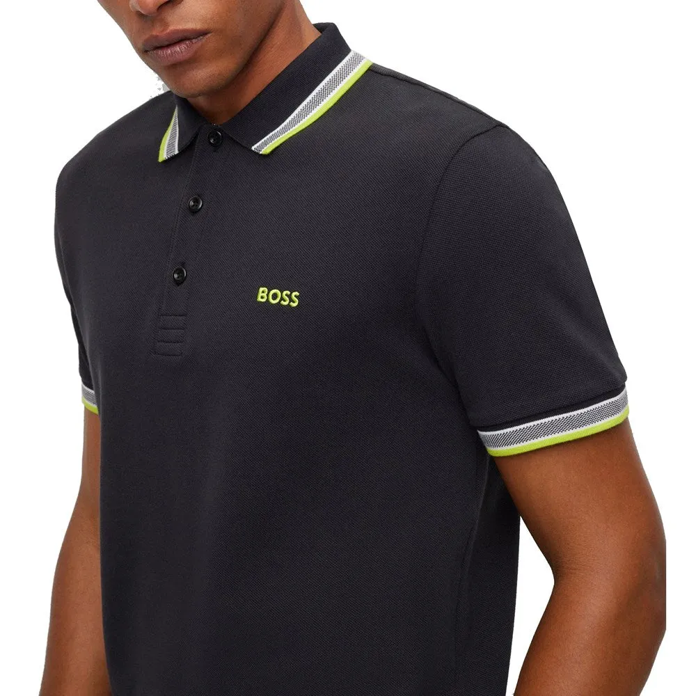 Boss Paddy Cotton Pique Polo - Charcoal/ Green