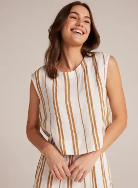 Boxy Button Back Top - Redwood Stripe