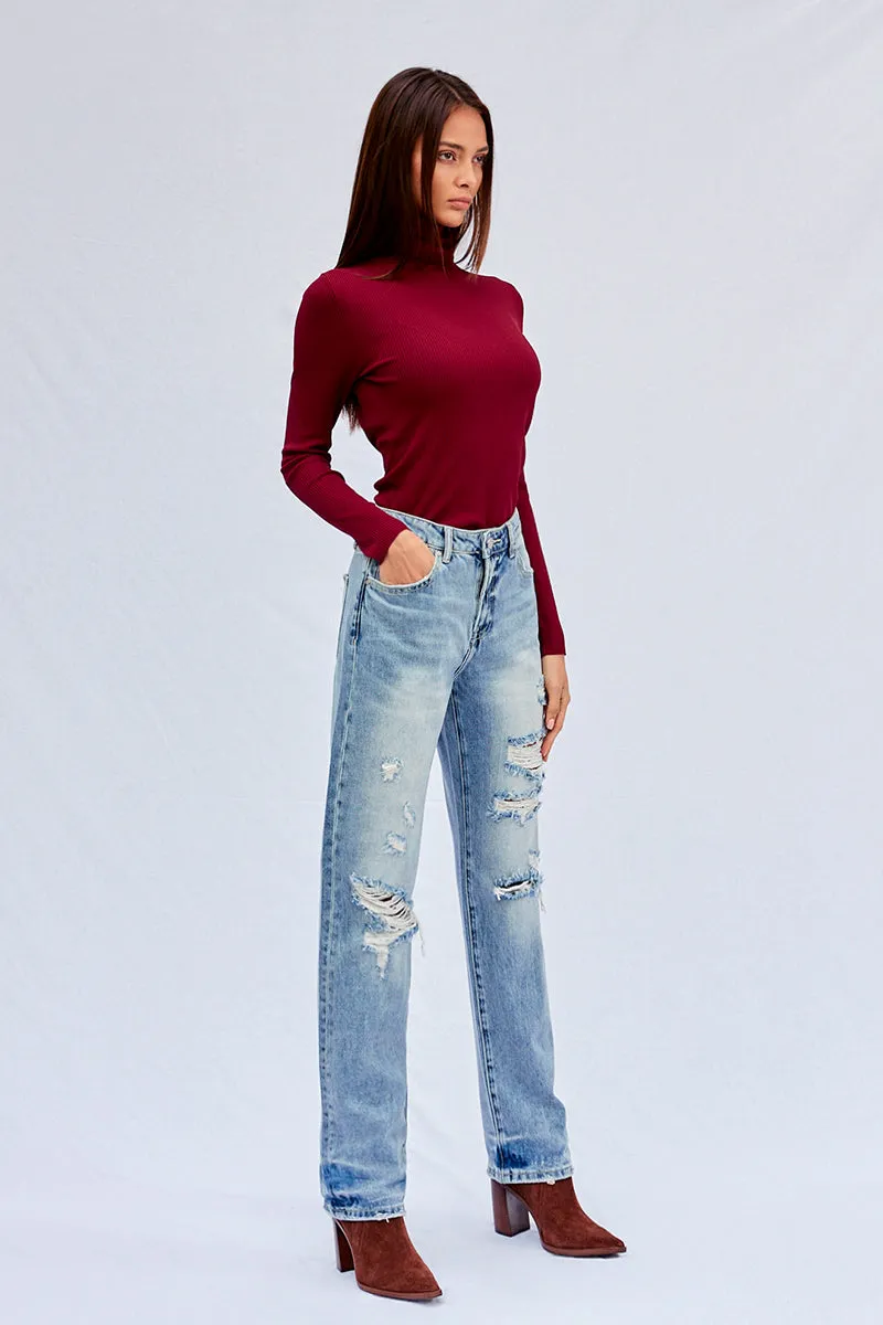 Breezy Friendly High Waisted Loose Straight Jeans