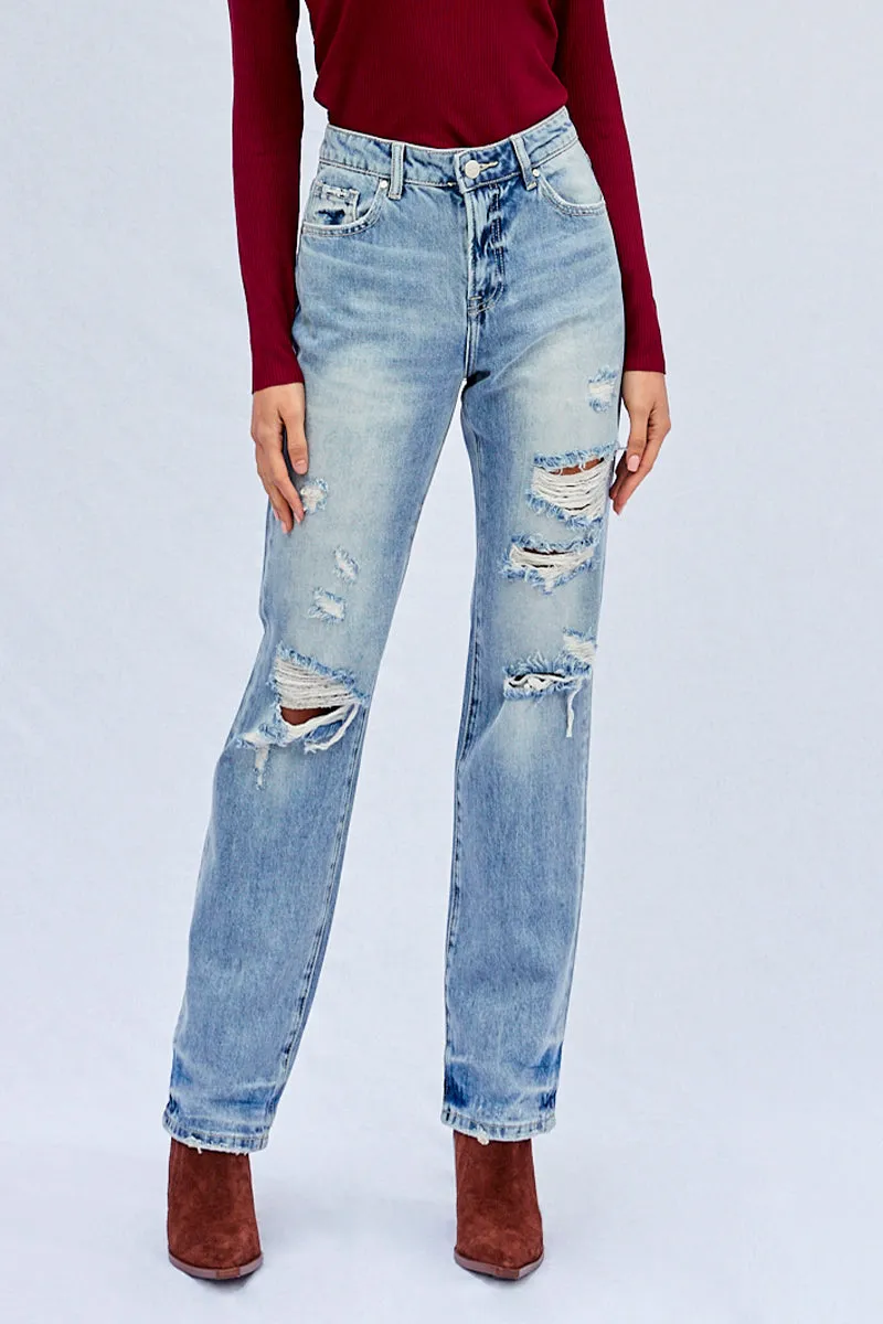 Breezy Friendly High Waisted Loose Straight Jeans