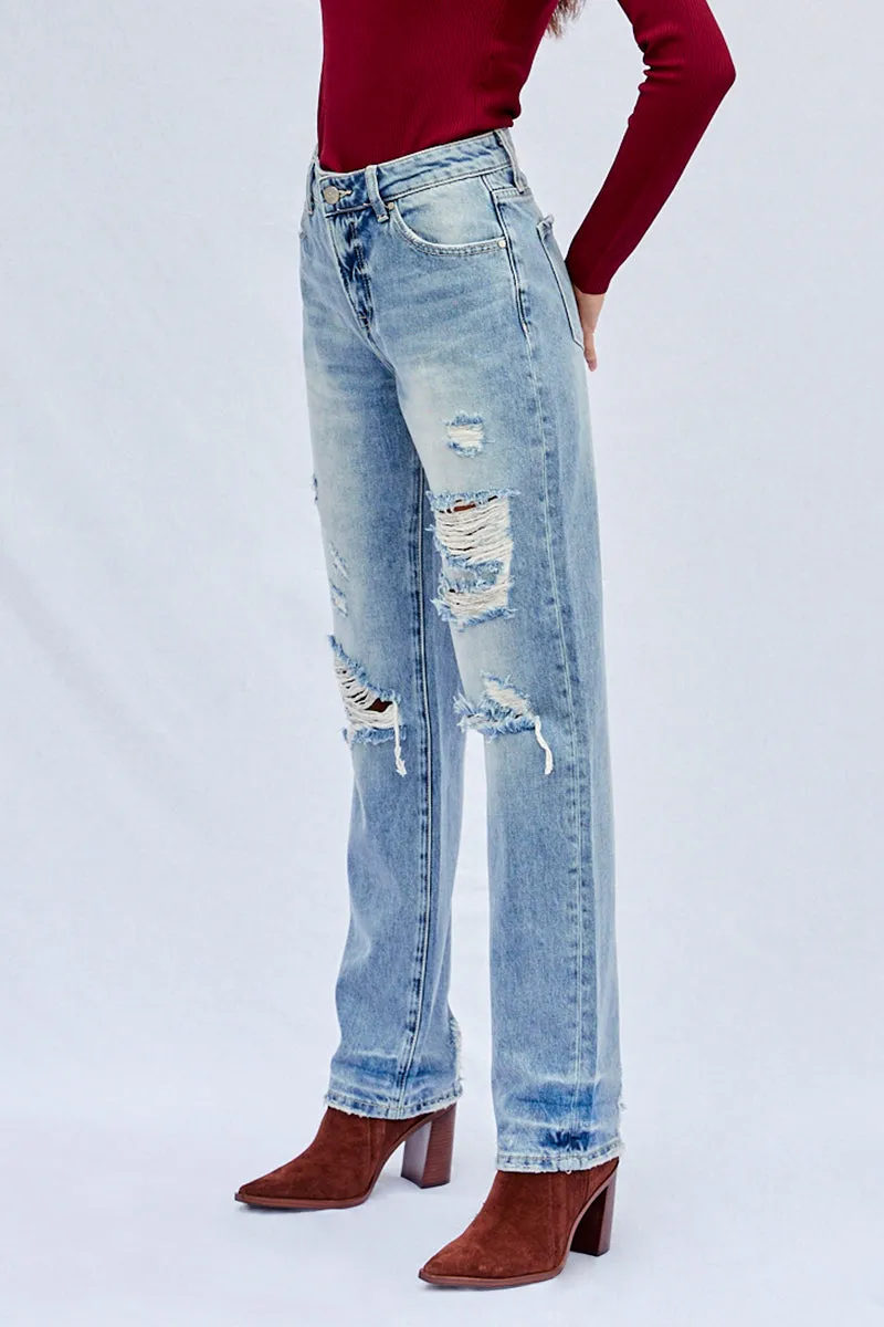 Breezy Friendly High Waisted Loose Straight Jeans