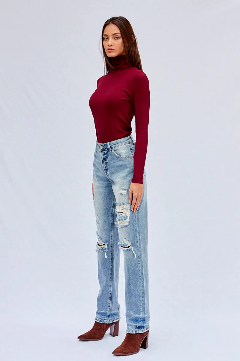 Breezy Friendly High Waisted Loose Straight Jeans