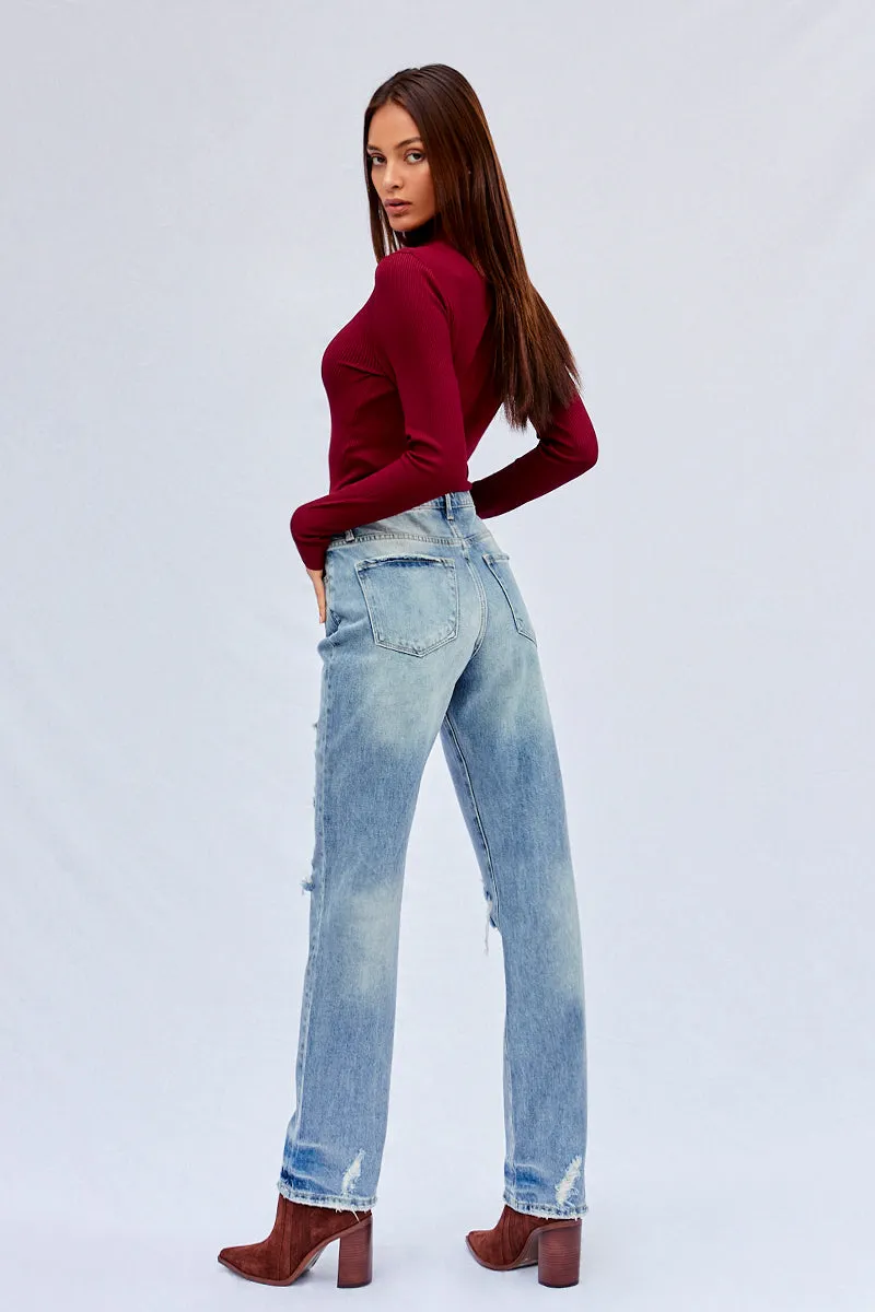 Breezy Friendly High Waisted Loose Straight Jeans