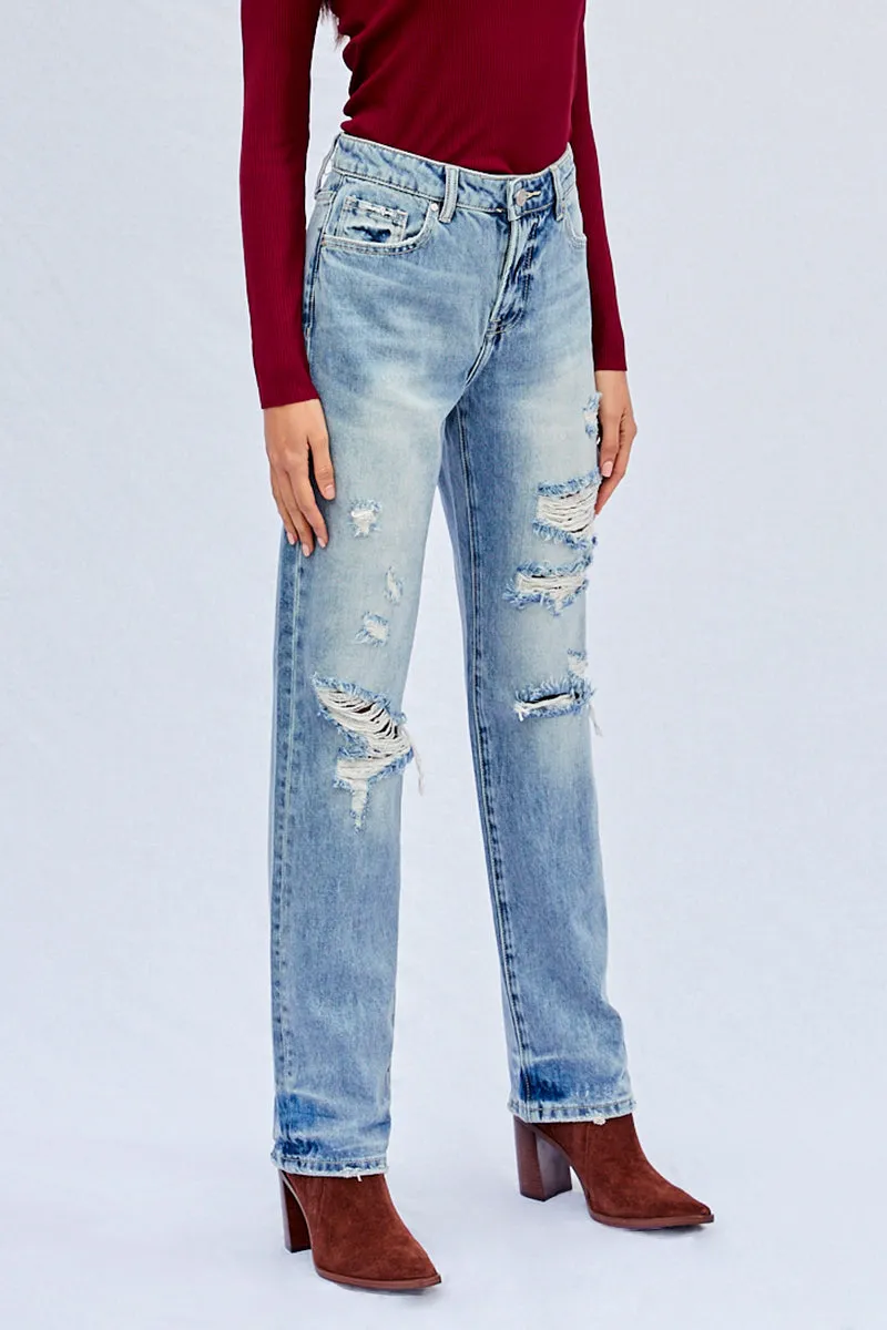 Breezy Friendly High Waisted Loose Straight Jeans