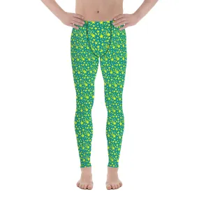 Bright Blue Yellow Starry Meggings, Designer Men's Leggings Compression Tights-Made in USA/EU