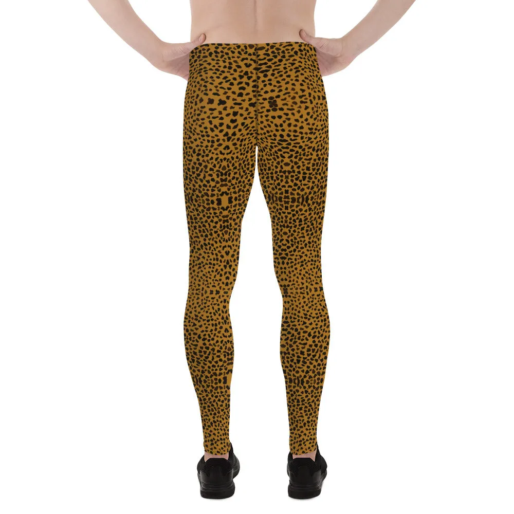 Brown Cheetah Men's Leggings, Animal Print Compression Tights For Men-Made in USA/EU