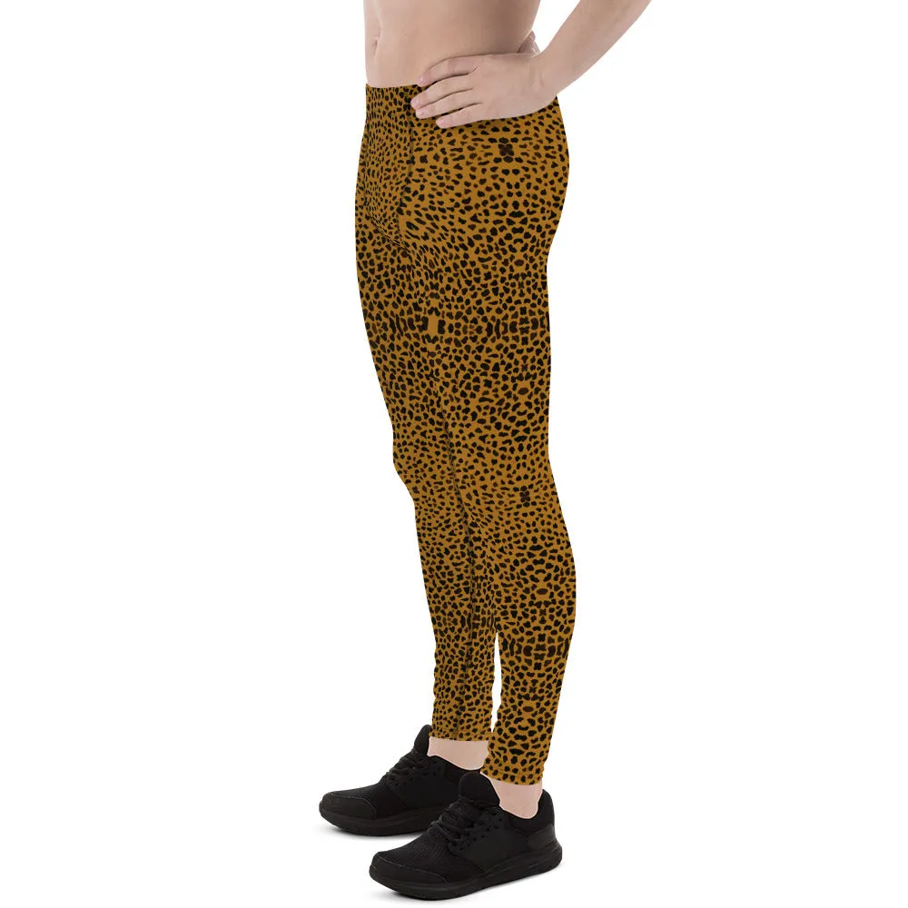 Brown Cheetah Men's Leggings, Animal Print Compression Tights For Men-Made in USA/EU