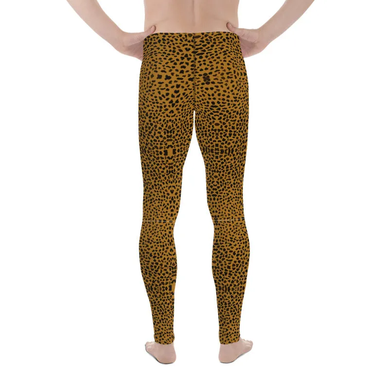 Brown Cheetah Men's Leggings, Animal Print Compression Tights For Men-Made in USA/EU