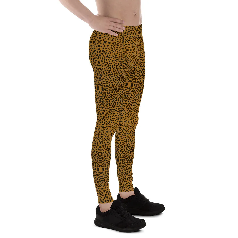 Brown Cheetah Men's Leggings, Animal Print Compression Tights For Men-Made in USA/EU