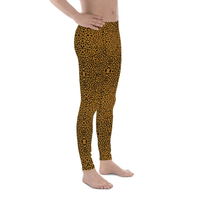 Brown Cheetah Men's Leggings, Animal Print Compression Tights For Men-Made in USA/EU