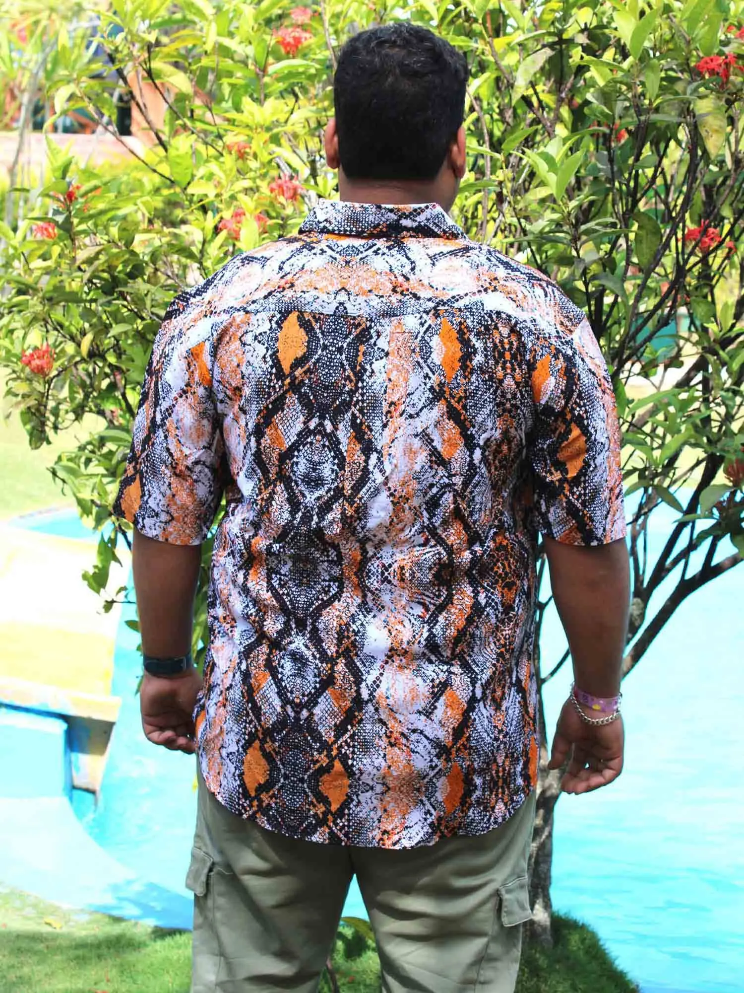 Brown Paisley Digital Printed Half Shirt Men's Plus Size