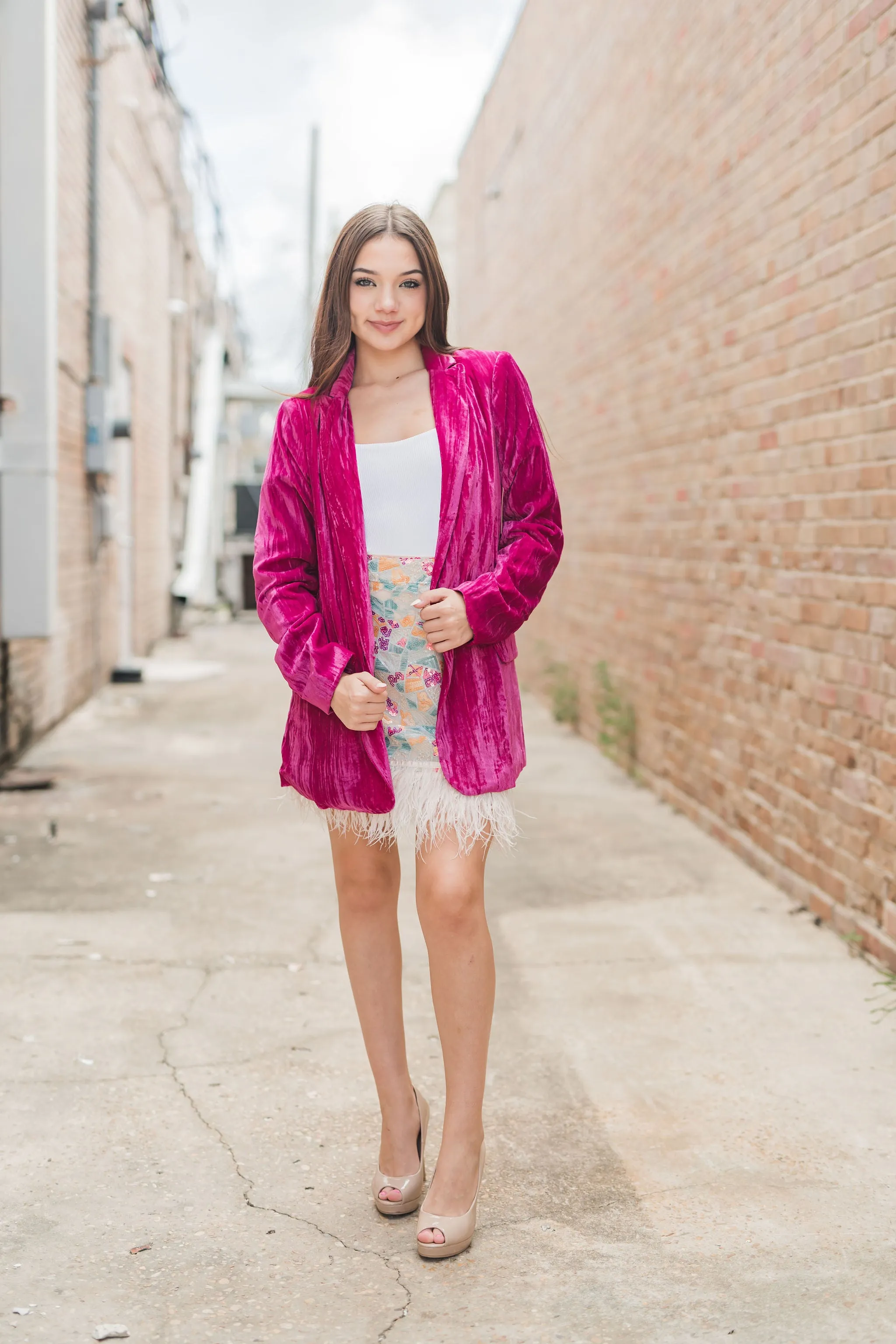 Buddy Love Heff Velvet Blazer Fuchsia