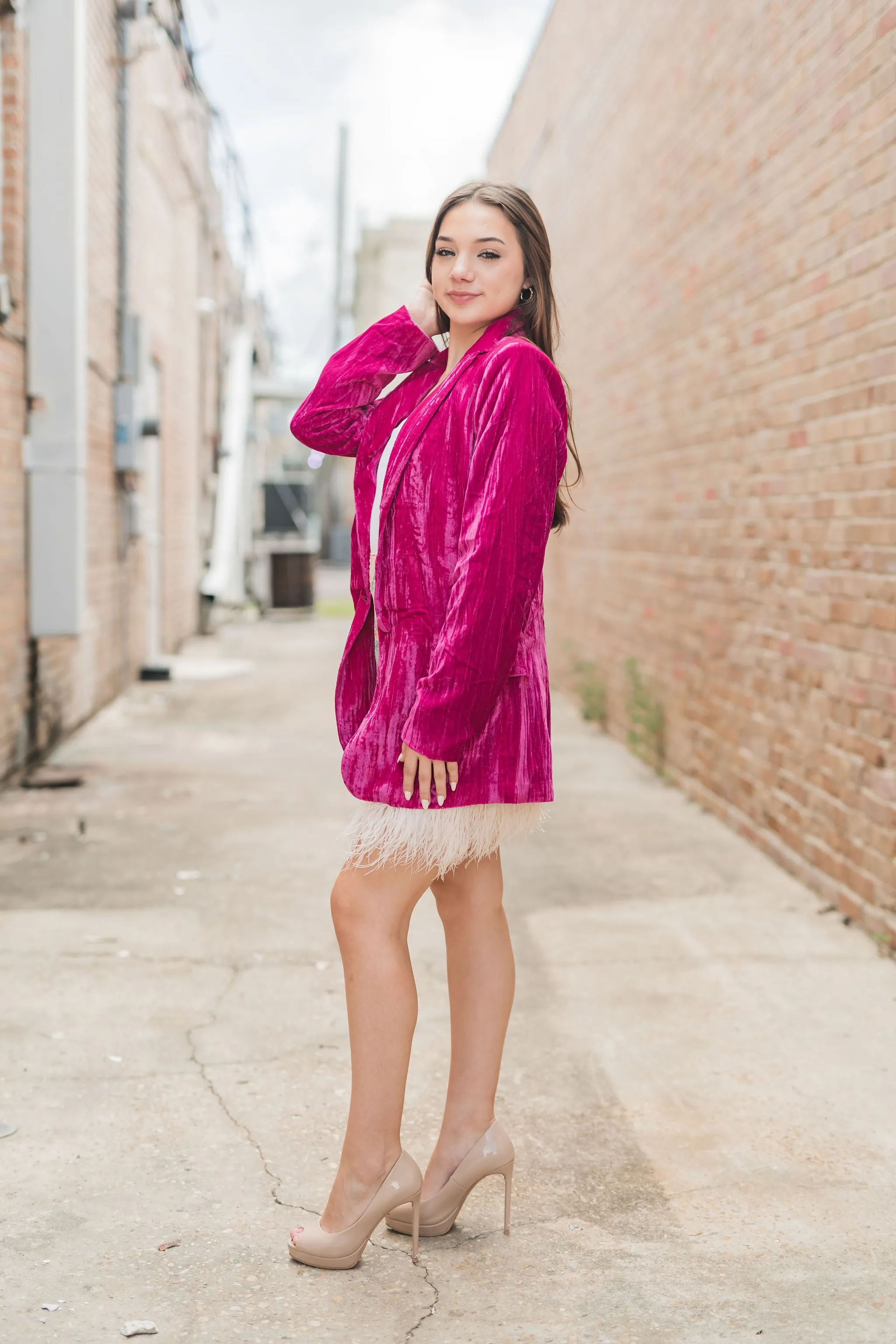 Buddy Love Heff Velvet Blazer Fuchsia