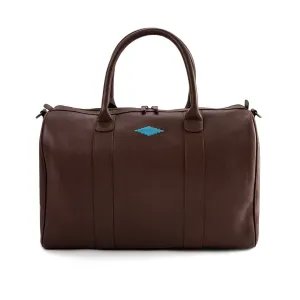 Caballero Large Travel Bag - Brown Leather w/ Blue Stitching by Pampeano