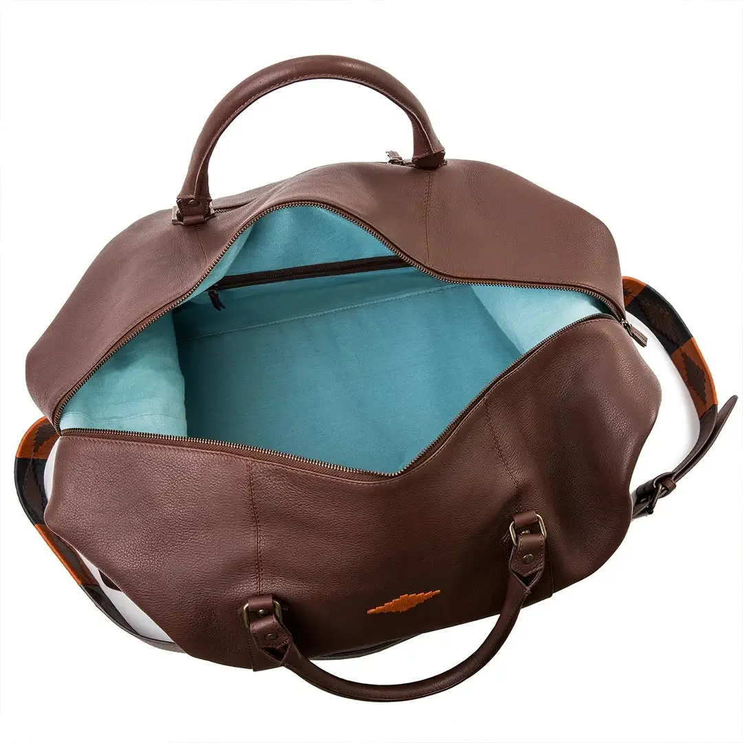 Caballero Large Travel Bag - Brown Leather w/ Blue Stitching by Pampeano