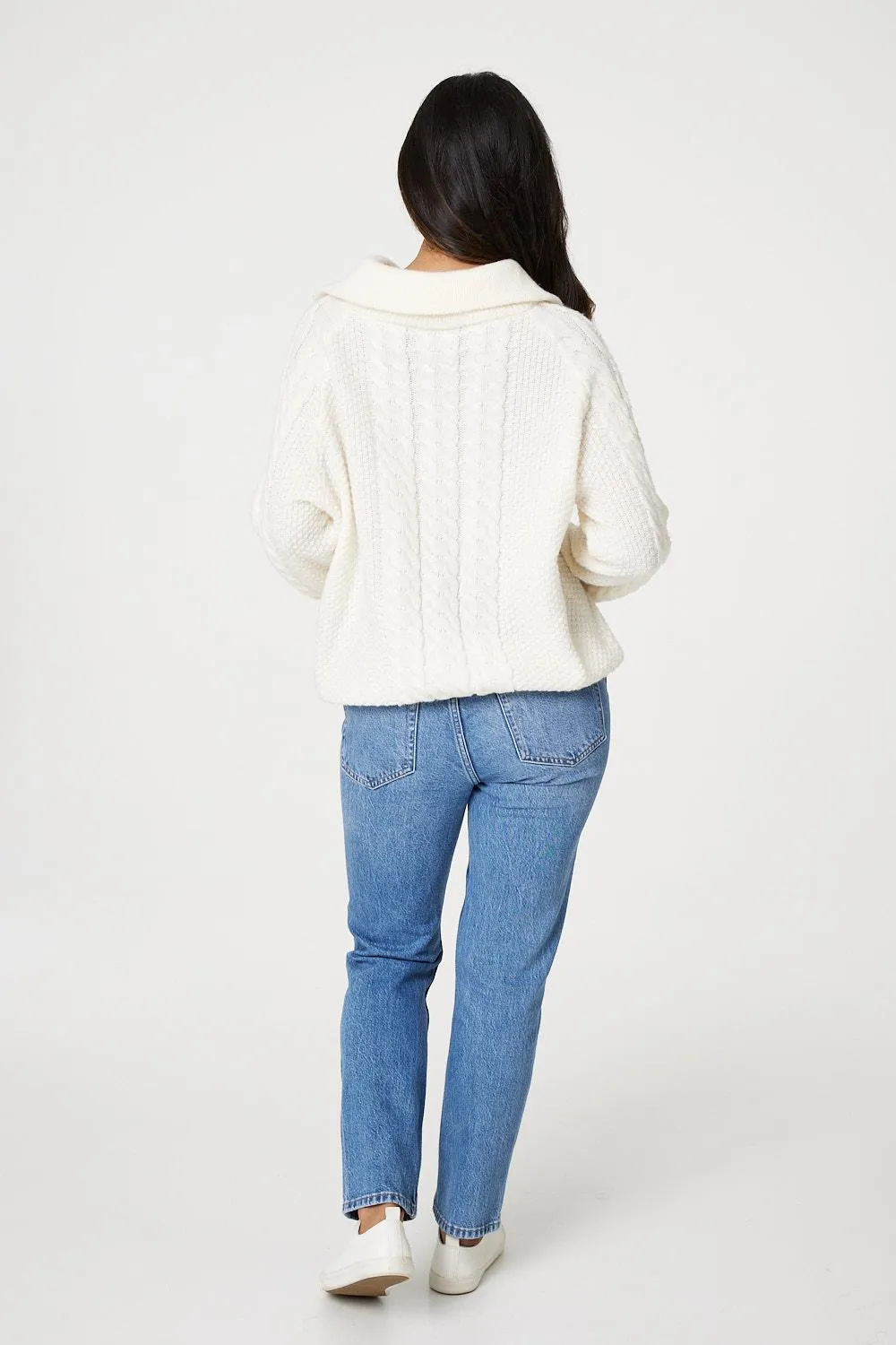 Cable Knit Zip Neck Knit Jumper