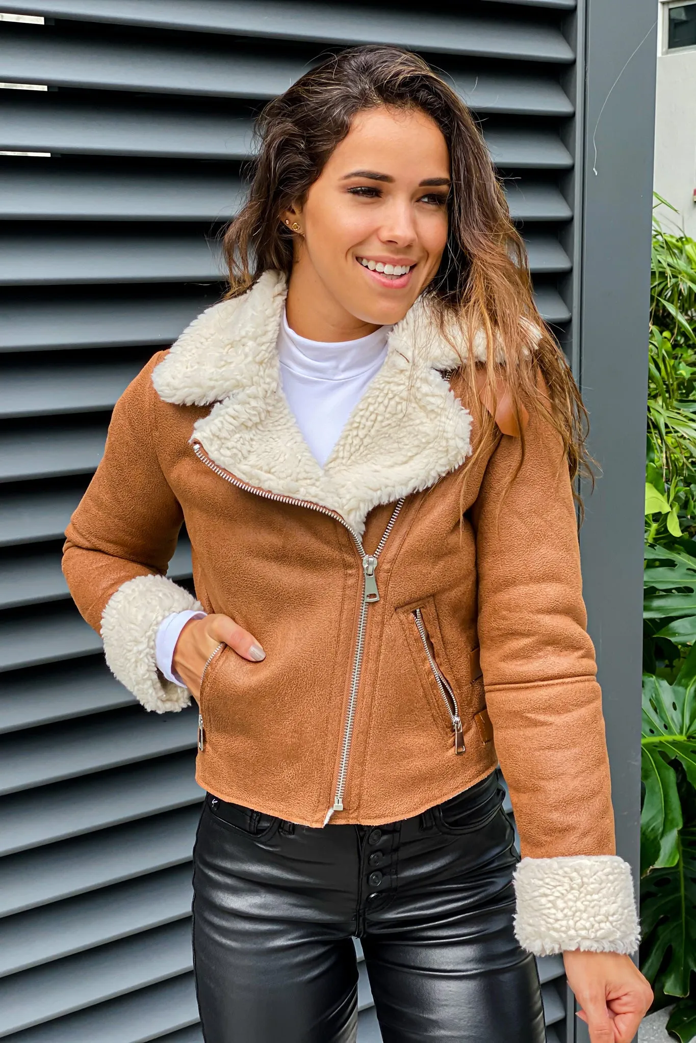 Camel Suede and Sherpa Jacket