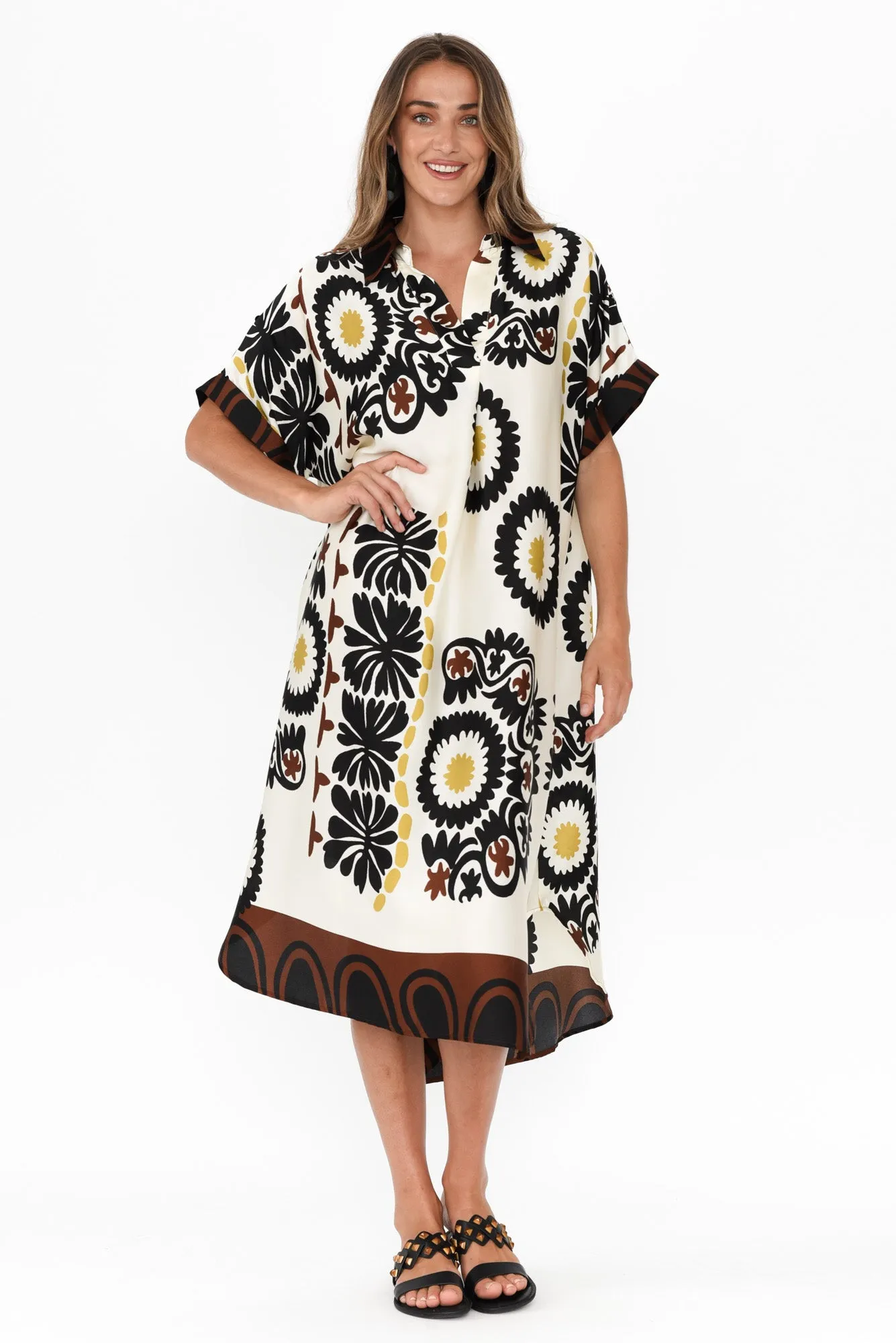 Canal Cream Abstract Tunic Dress