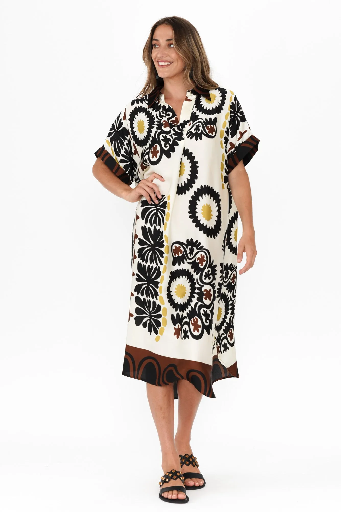 Canal Cream Abstract Tunic Dress